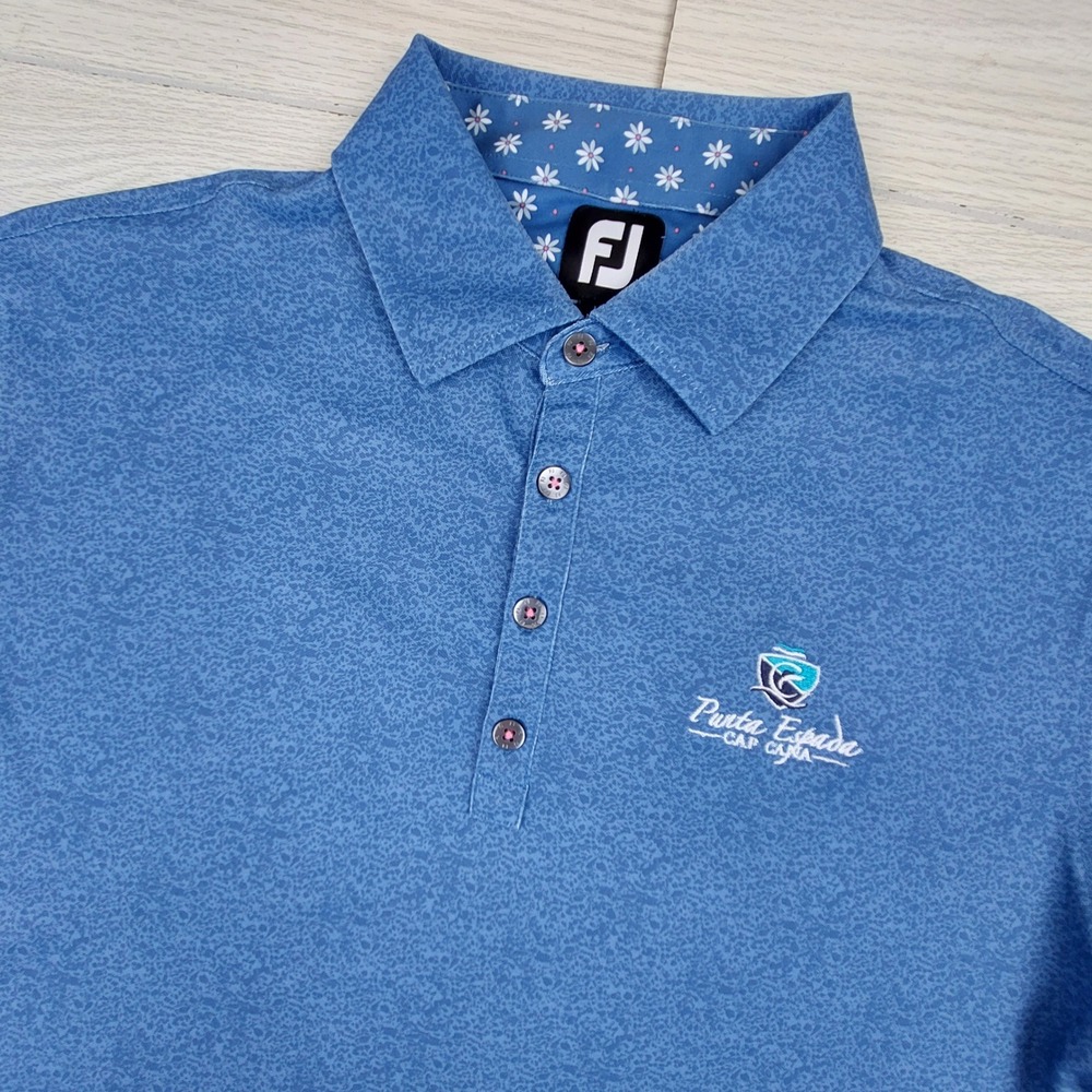 FootJoy Polo Shirt Mens Medium Blue Punta Espada Cap Cana Golf Performance